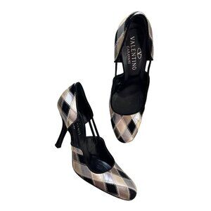 Valentino Garavani Womens 37.5 Black & Metallic Plaid High Heel Pumps Made In It